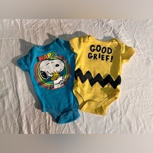 Peanuts Snoopy and Charlie Brown Bodysuits - Blue and Yellow